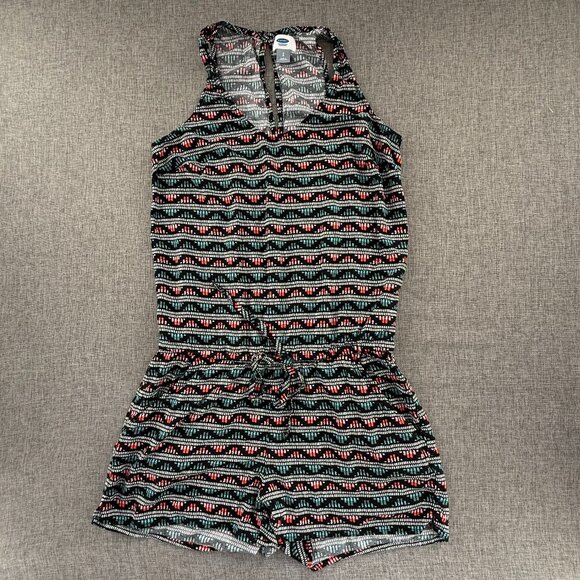 Old Navy Romper Sleeveless Scoop Neck Drawstring Small Viscose Stripes - Picture 2 of 10